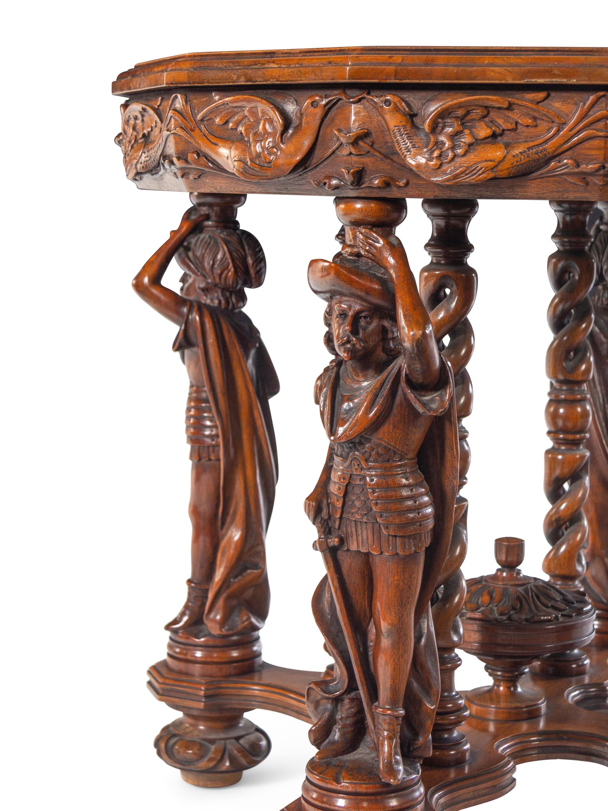 An Italian Carved Walnut and Marquetry Table