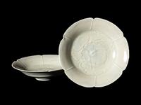 A Pair of Qingbai Glazed Porcelain 'Foliate' Dishes