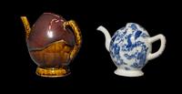 Two Chinese Porcelain Peach-Form Wine Pots, Daoliuhu