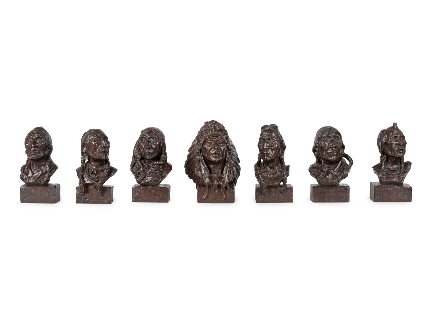 Seven Sculptures: Last Star , Calf-Tail, Two-Gun-White-Calf, Eagle-Calf, Medicine-Bossribs, Turtle and Weasel Feather , edition 8/30