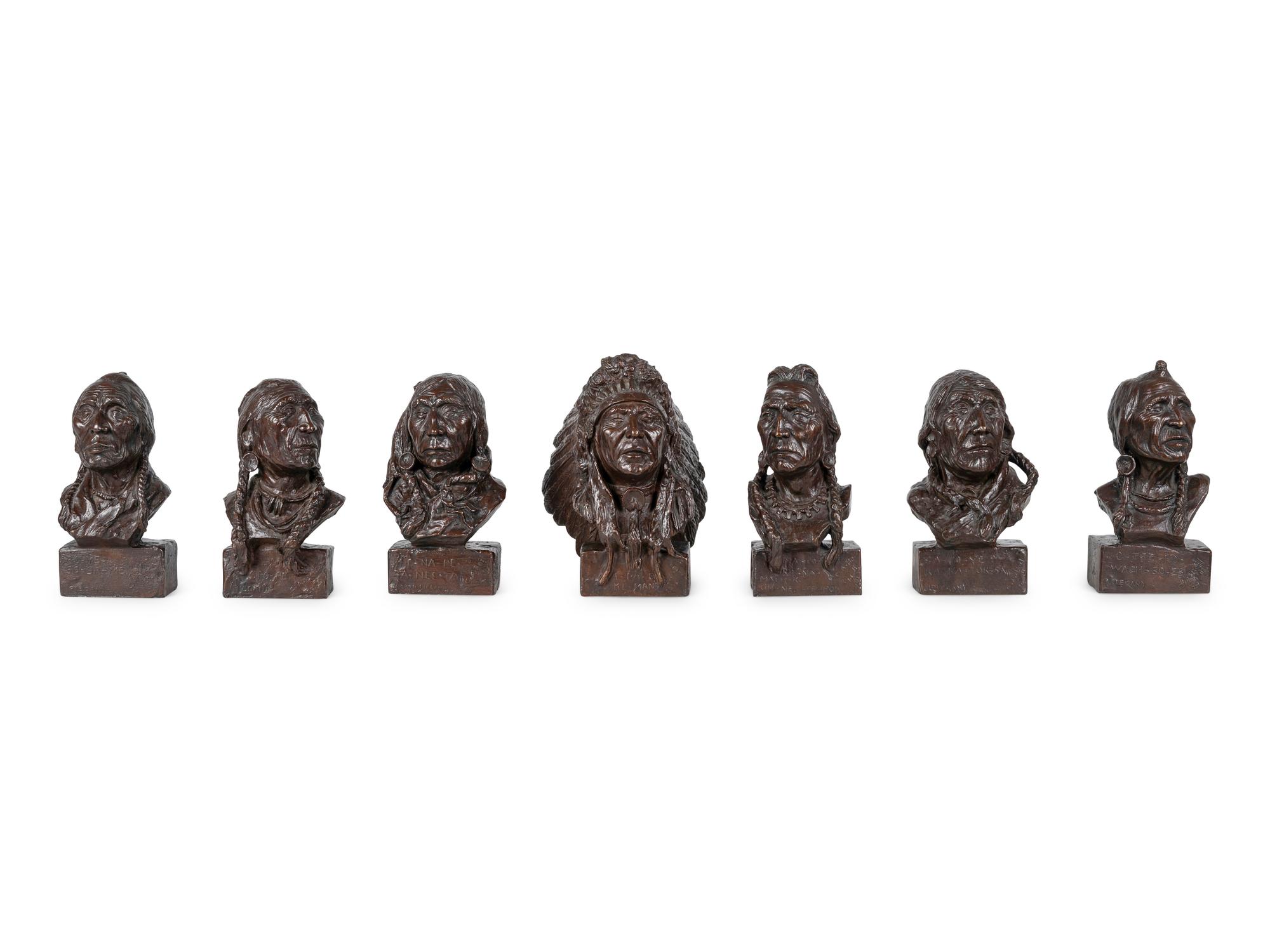 Seven Sculptures: Last Star , Calf-Tail, Two-Gun-White-Calf, Eagle-Calf, Medicine-Bossribs, Turtle and Weasel Feather , edition 8/30