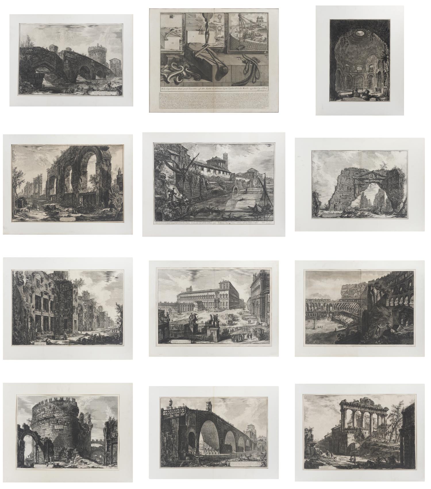 A group of 12 plates from Vedute di Roma and Le Antichità Romane , 18th century