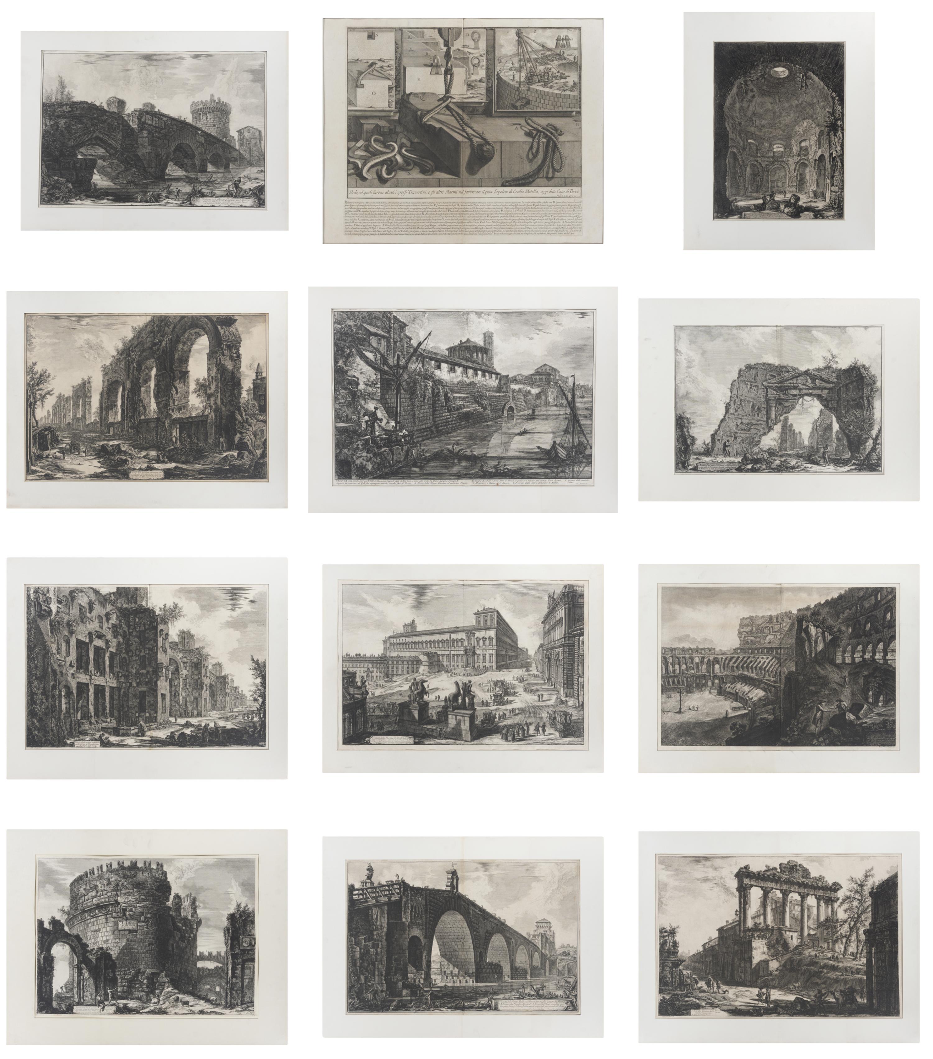 A group of 12 plates from Vedute di Roma and Le Antichità Romane , 18th century