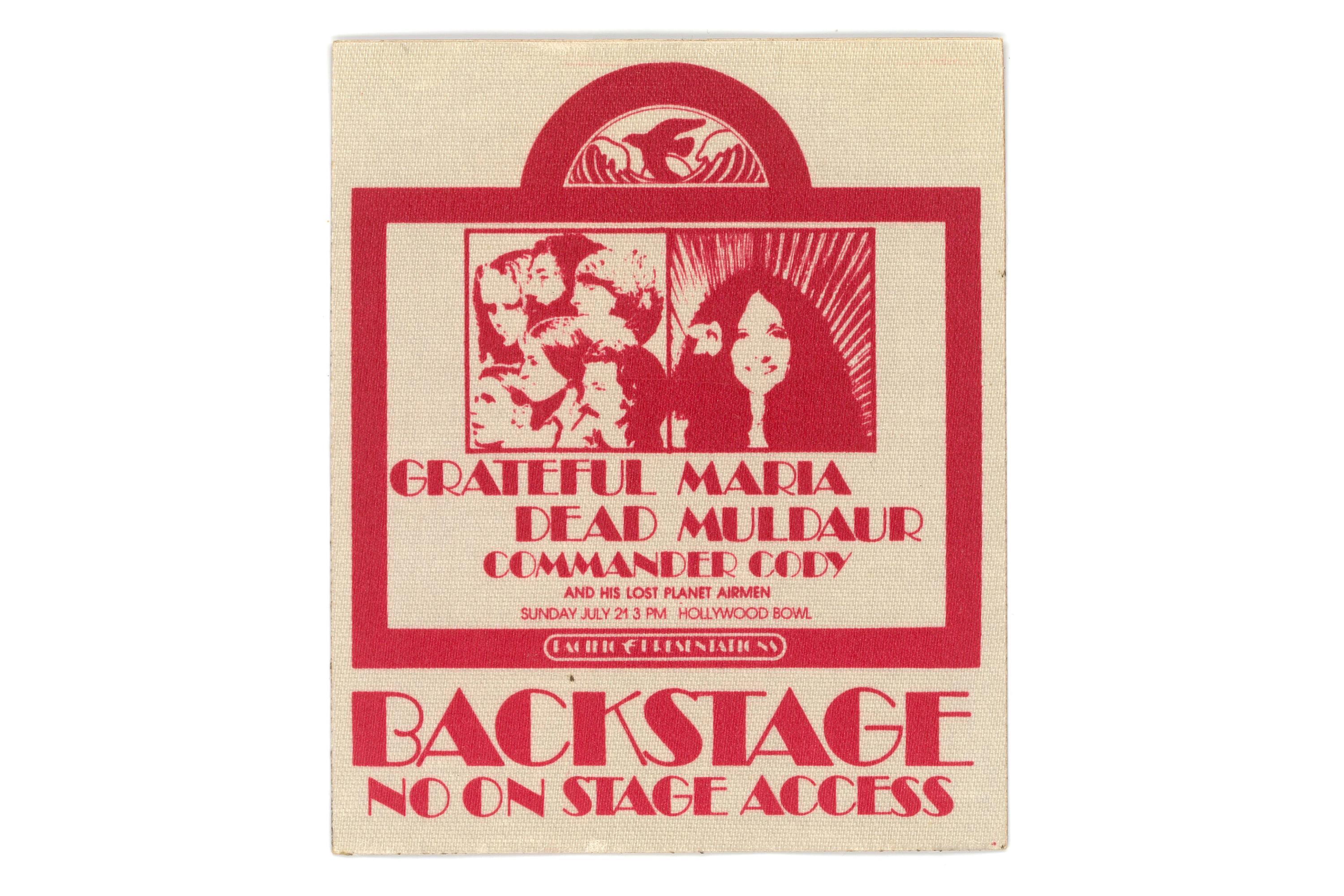 sale-Grateful Dead Wall of Sound Hand-Signed Hollywood Bowl Poster + Original 7/21/74 Backstage Pass