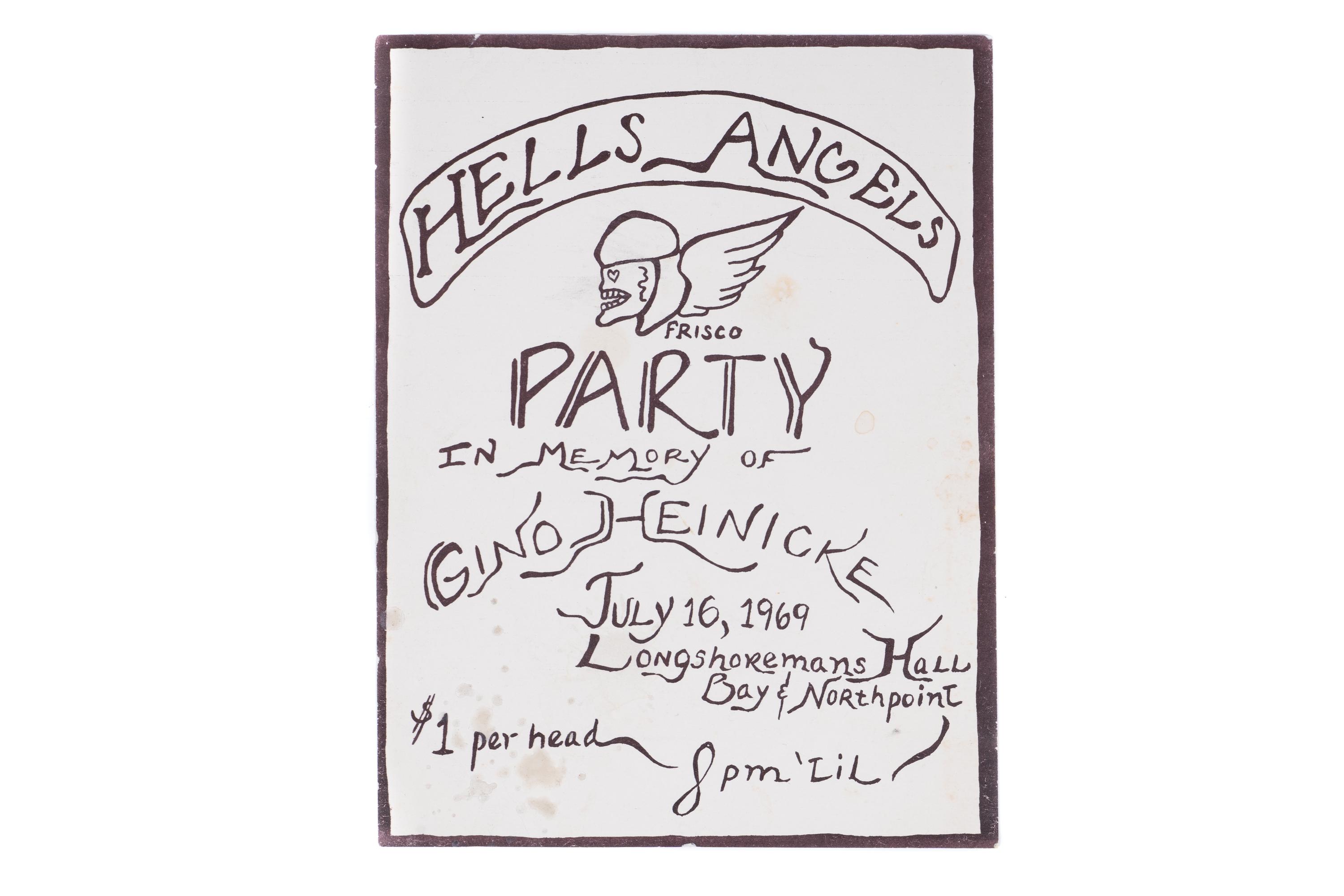 sale-Grateful Dead 1969 Geno Henicki / Hells Angels Handbill