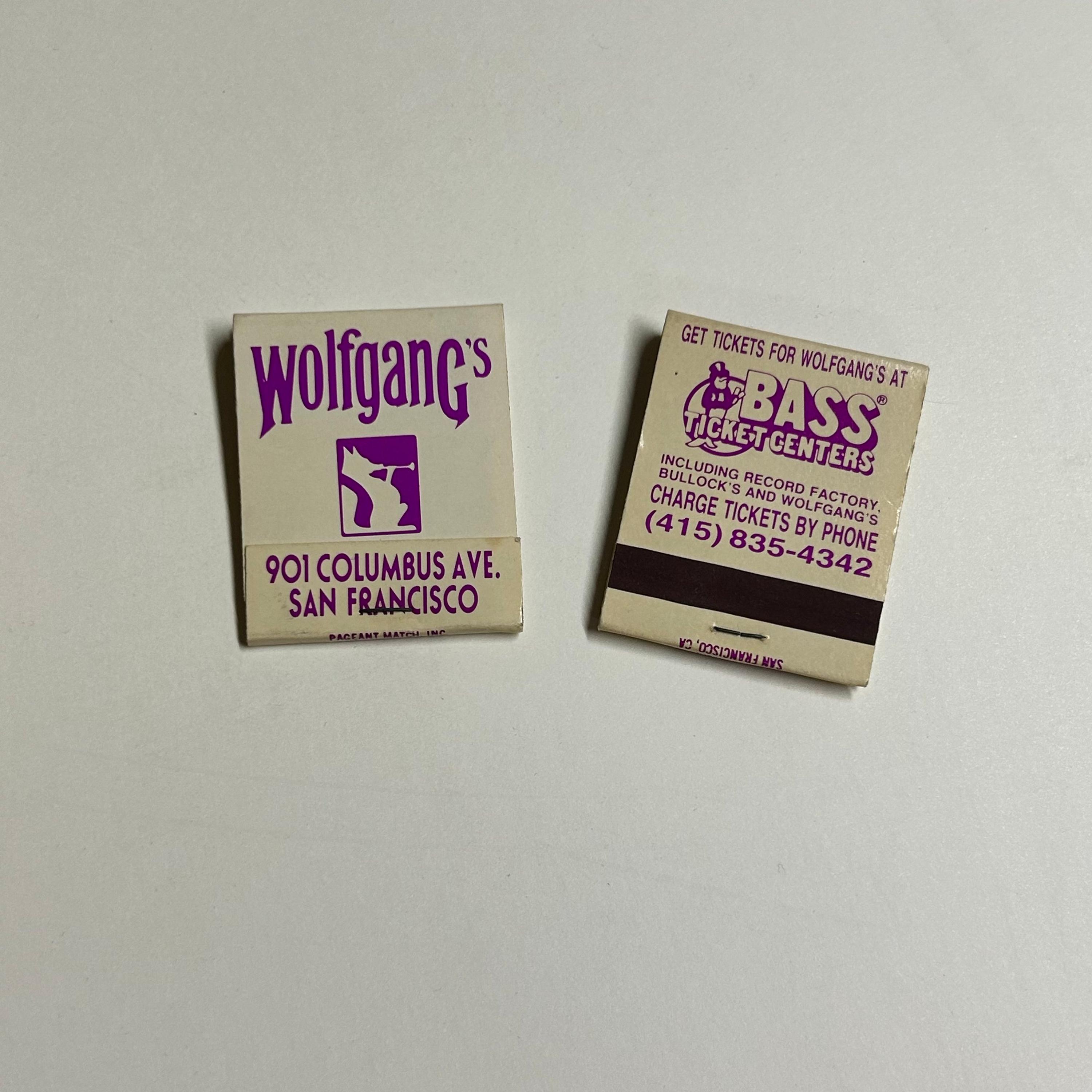 sale-Wolfgang's Matchbooks — Two, w/ Fan Notes (Garcia & Kahn, SF) — Pair
