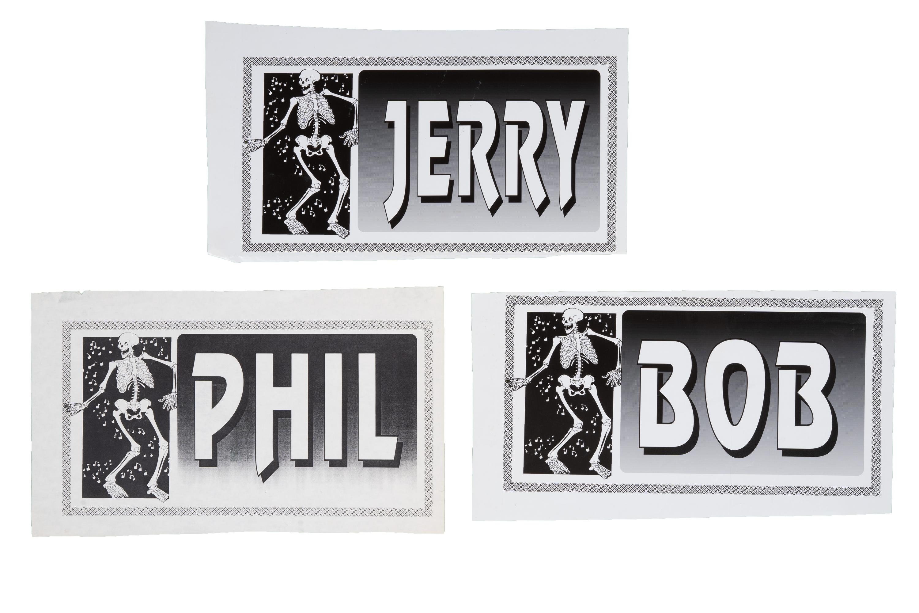 sale-Grateful Dead Green Room Door Signs — Jerry, Bob & Phil — April 5, 1995, BJCC Coliseum, Birmingham, Alabama