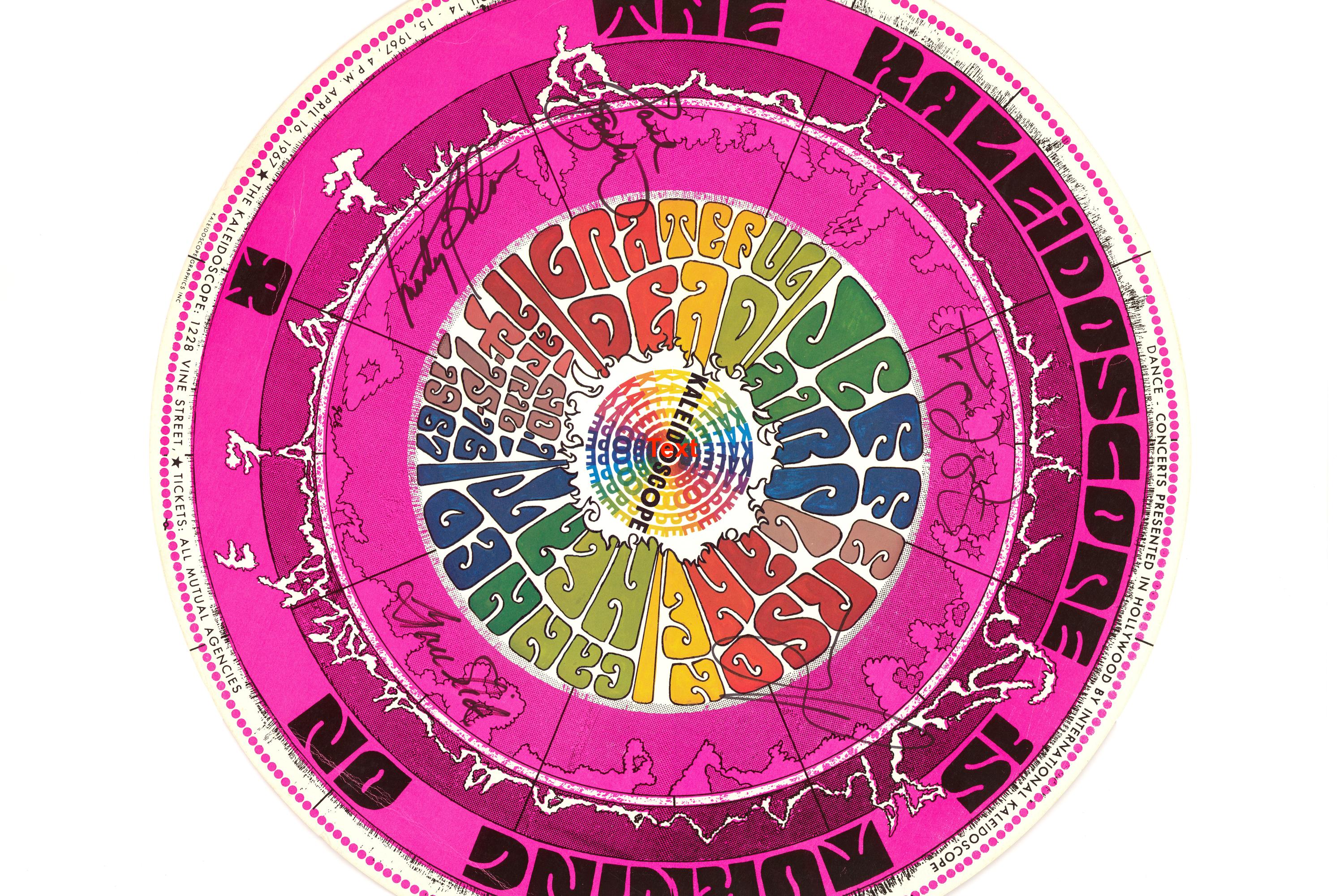 sale-Grateful Dead / Jefferson Airplane / Canned Heat Pink Kaleidoscope Concert Poster — Signed by Jefferson Airplane