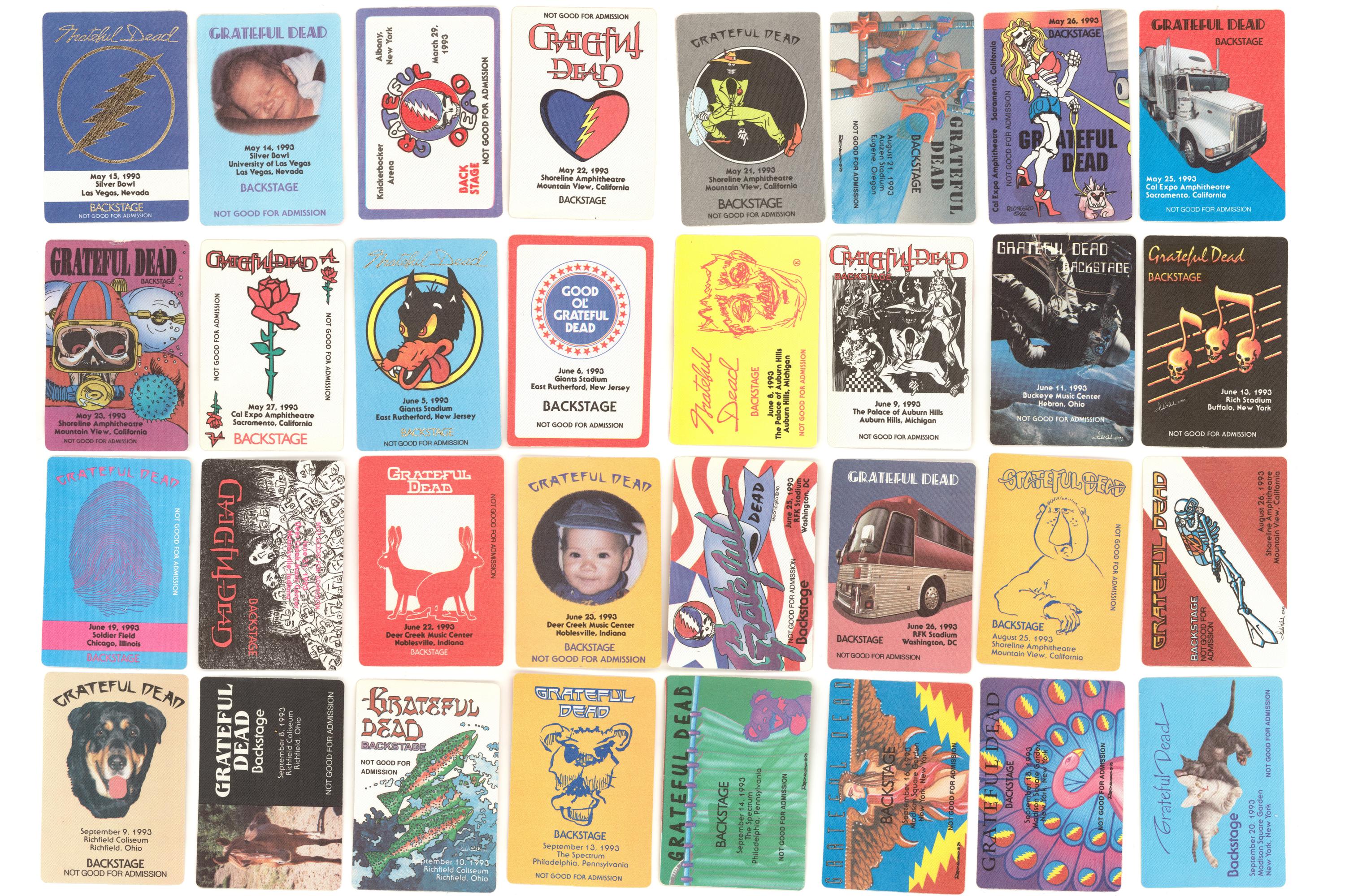 sale-57 Grateful Dead Unused Backstage Passes, 1993
