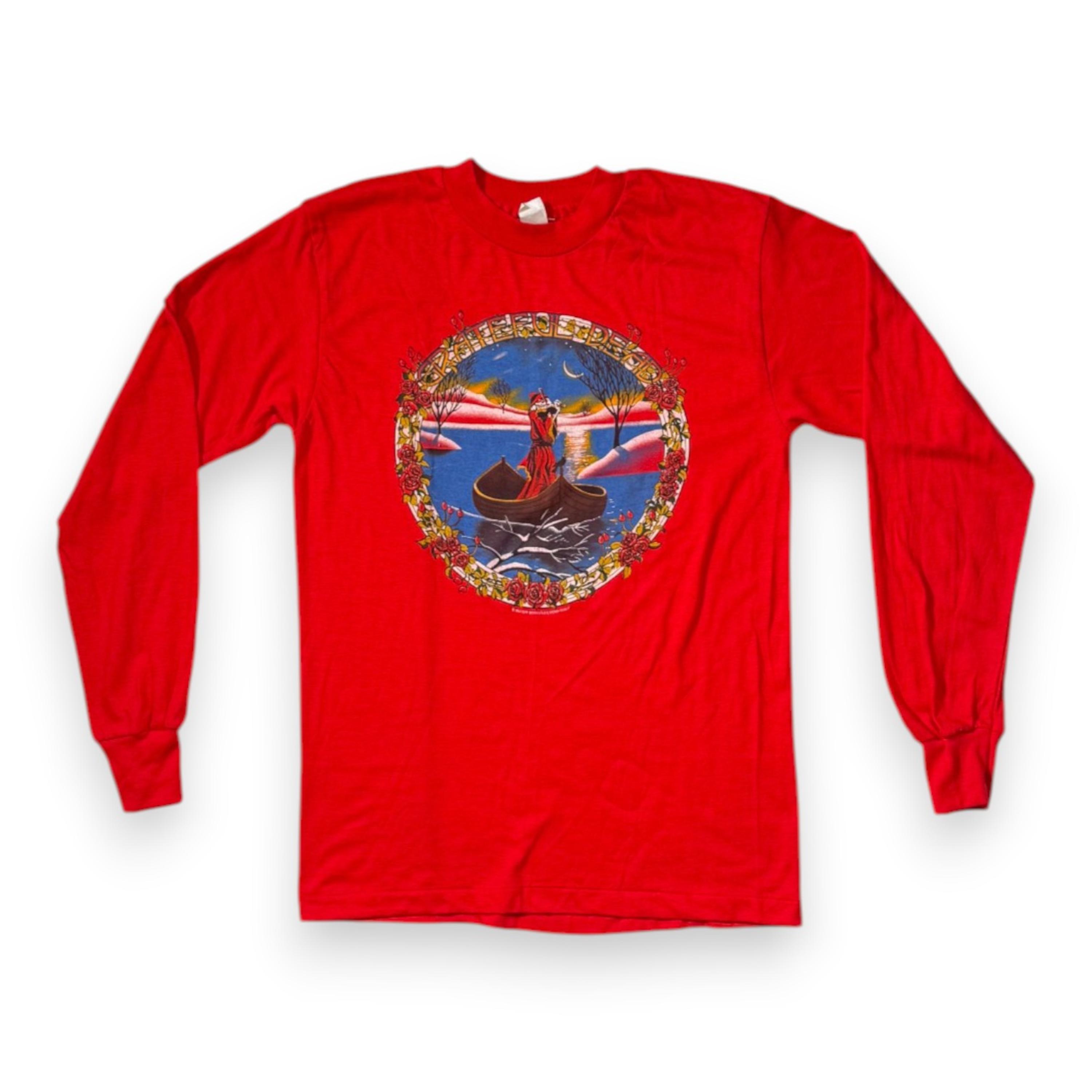 sale-1983 Grateful Dead Long Sleeve T-Shirt — Red Fiddler in a Boat, Size M