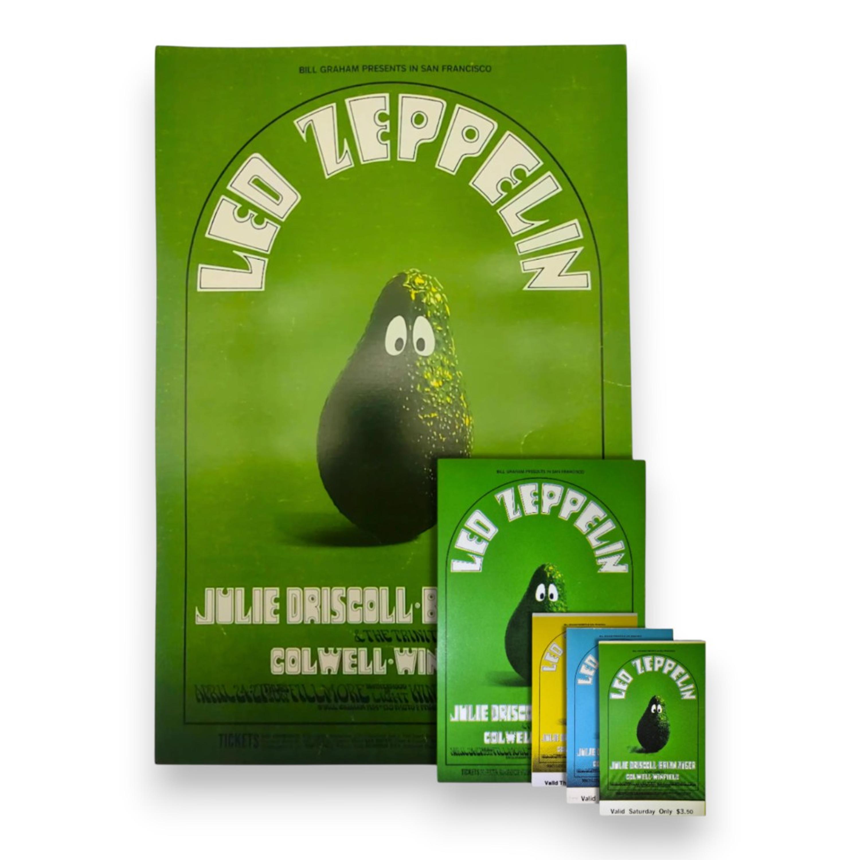 sale-BG-170 Led Zeppelin | Complete Set - Poster, Handbill, & 3 Tickets | Randy Tuten (Signed) | Apr 24-26, 1969 