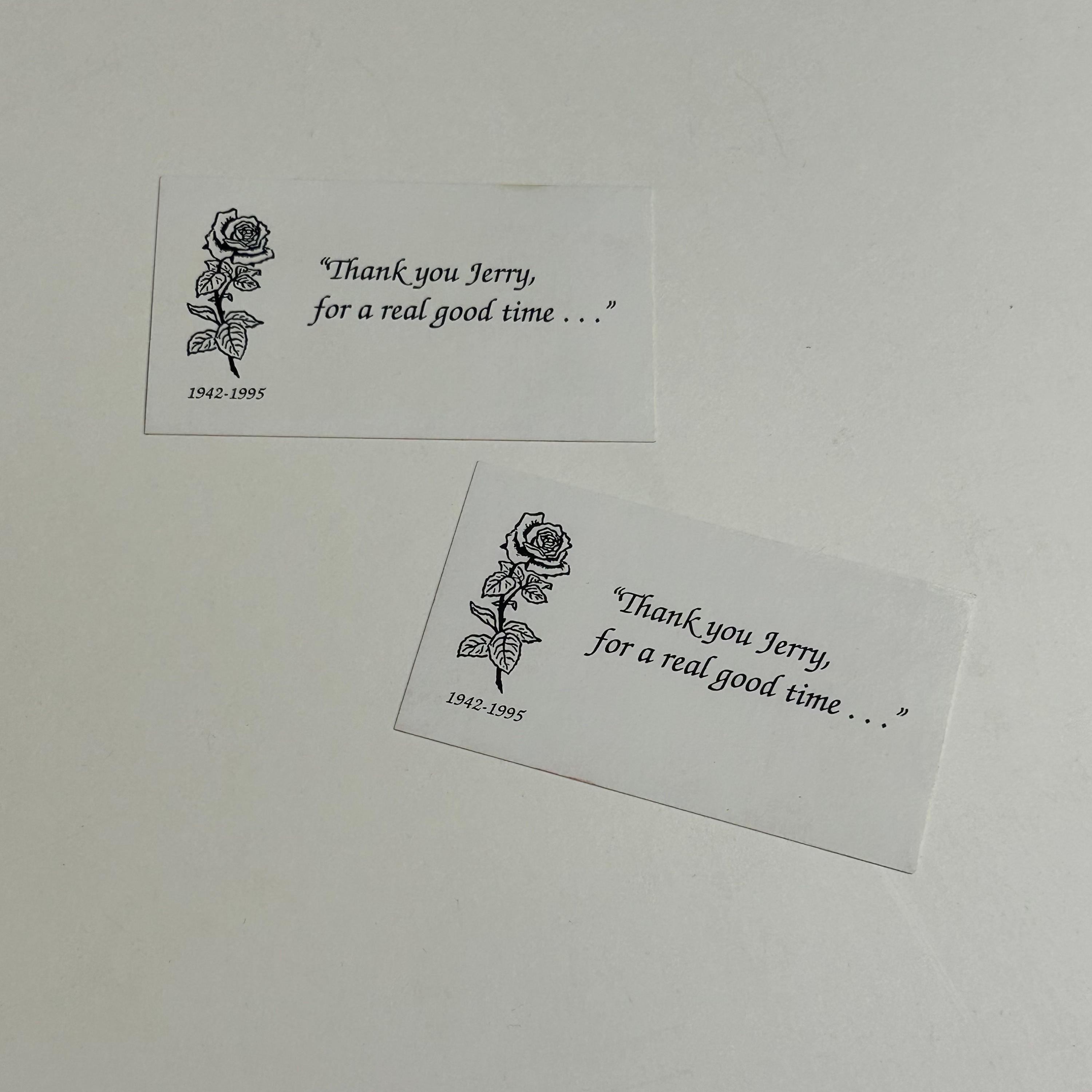 sale-“Thank You Jerry” Fan Sticker — Garcia Memorial, Golden Gate Park, 8/13/1995 (Set of 3)