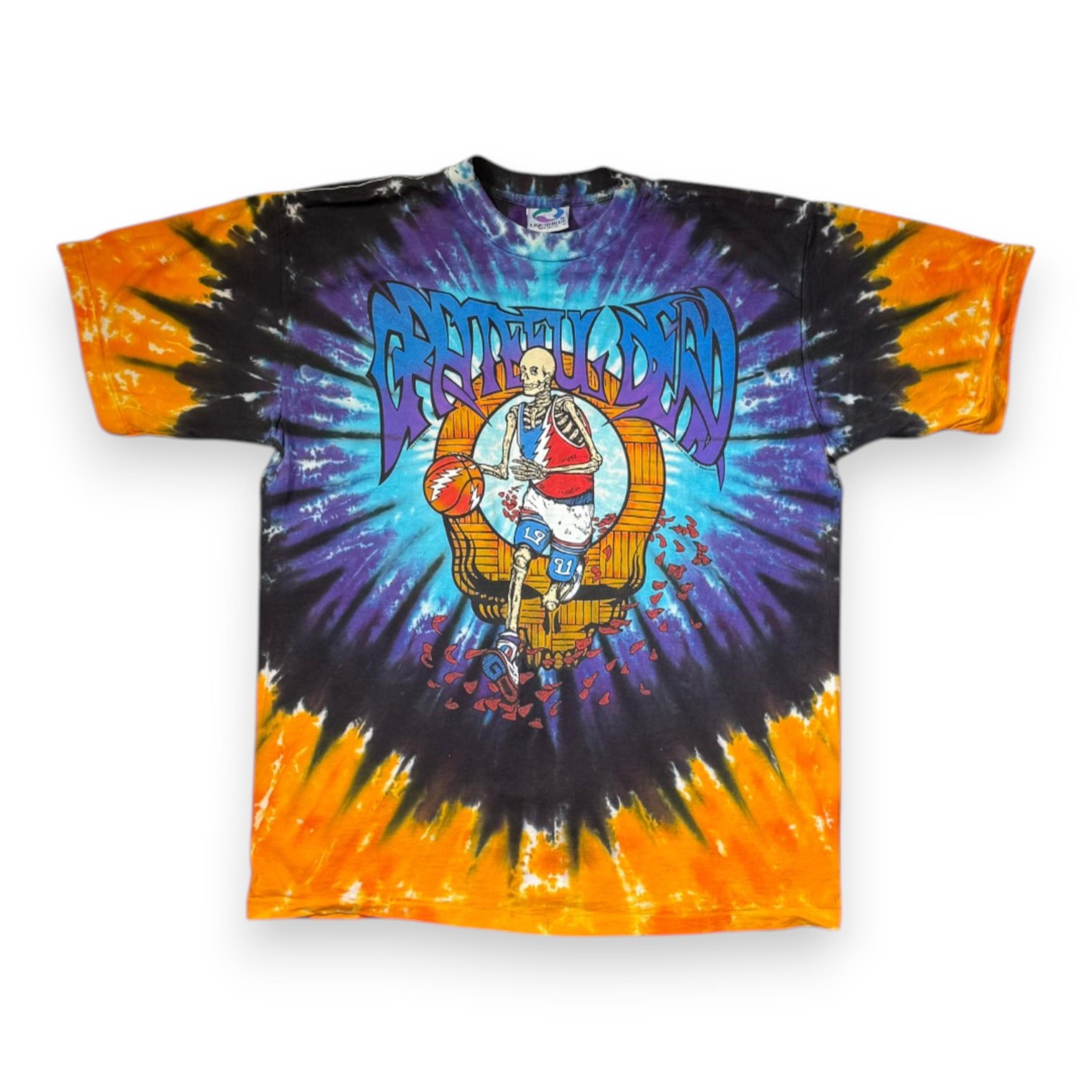 sale-1991 Grateful Dead Boston Garden Tie-Dye T-Shirt — Basketball Playing Skeleton, Size XL